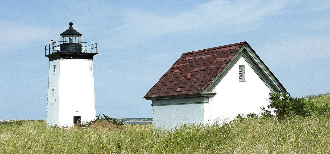 Panoramic of Lighthouse in the dune grass
